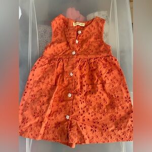 Sweet Magnolia Girls' Orange Eyelet Button Front Sundress
